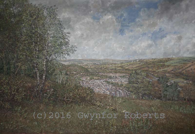 Painting of Llanbradach from Energlyn